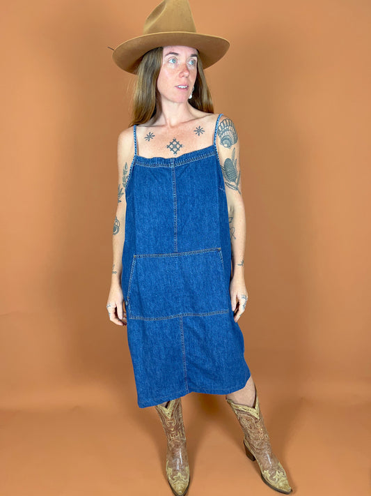 VINTAGE 90's Denim Midi Dress 14