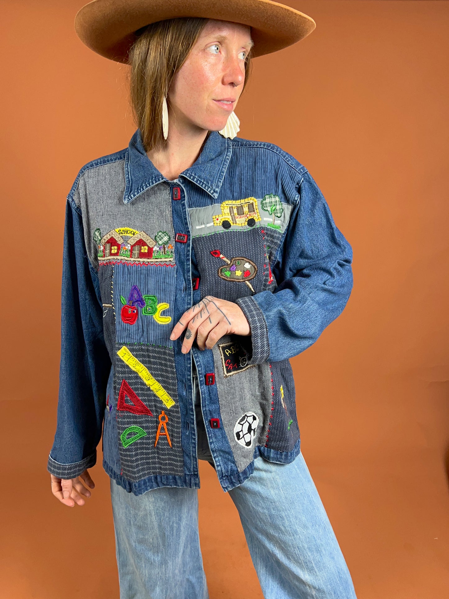 VINTAGE 70's Embroidered Denim Jacket 14-16