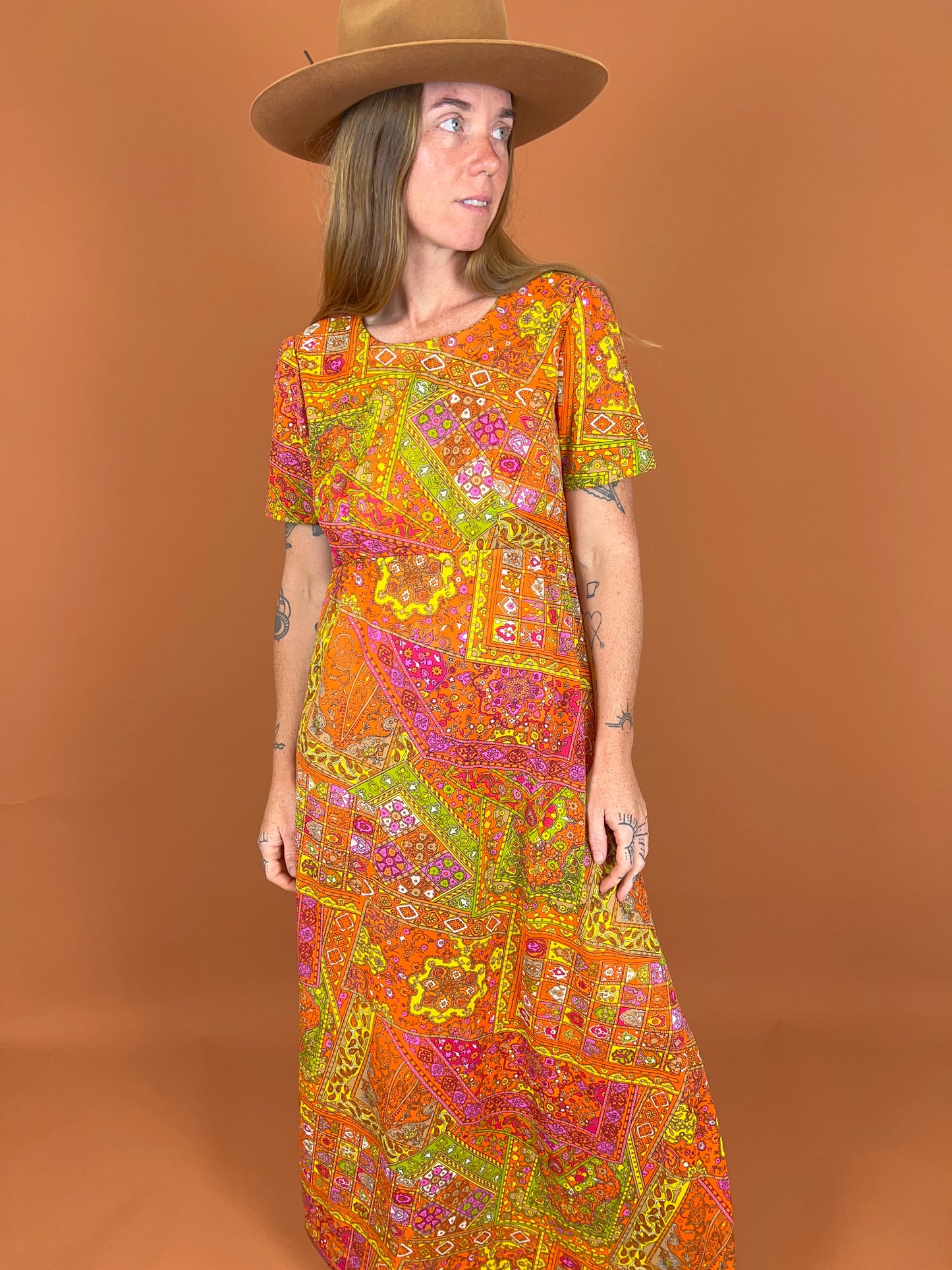 VINTAGE 70's Floral Maxi Dress 10-12