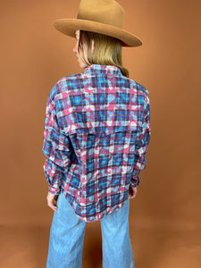 VTG 70's/80's Western Style Cotton Plaid Print Shirt 12-14