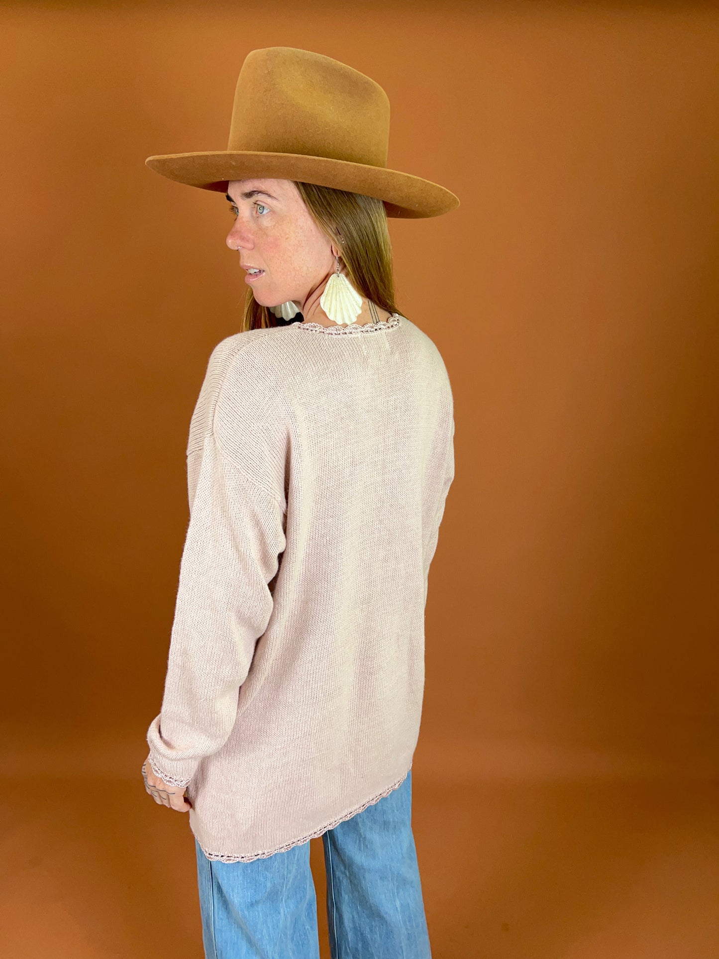 VINTAGE 80's Pastel Pink Cotton Knit Jumper 10-12