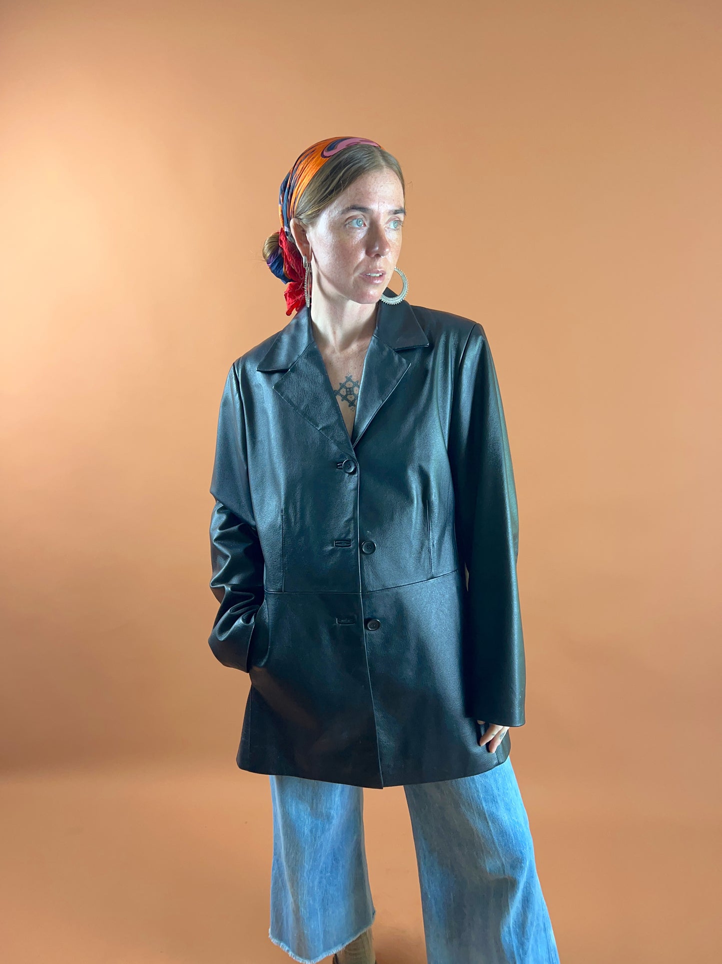 VINTAGE 80's/90's Long Leather Jacket 14-16