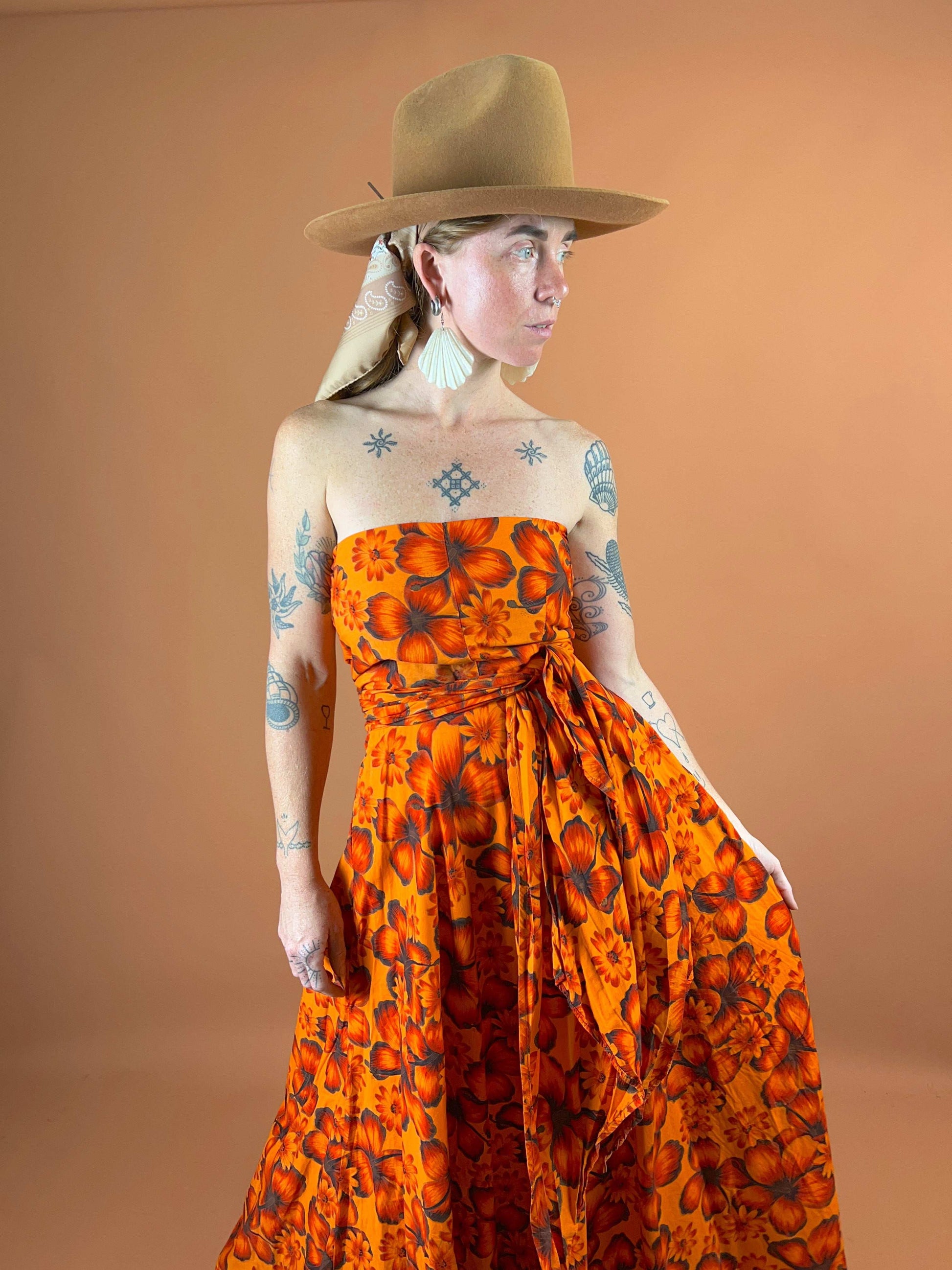 VTG 60's Hibiscus Maxi Dress 8-10