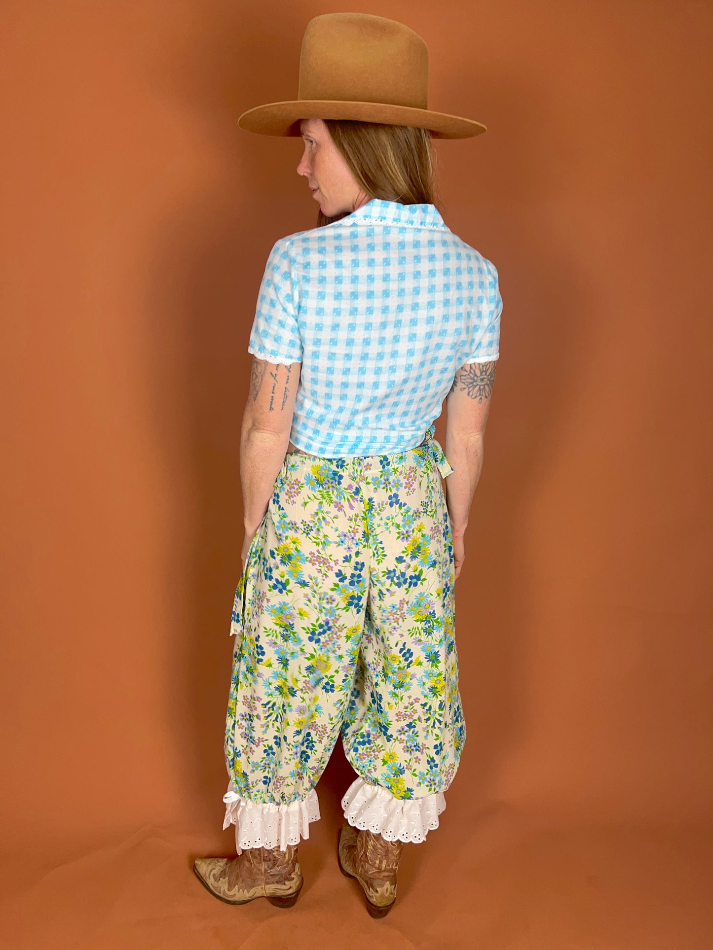 SECOND SHINE SLOW FASHION Up-Cycled Long Floral & Lace Bloomers OS
