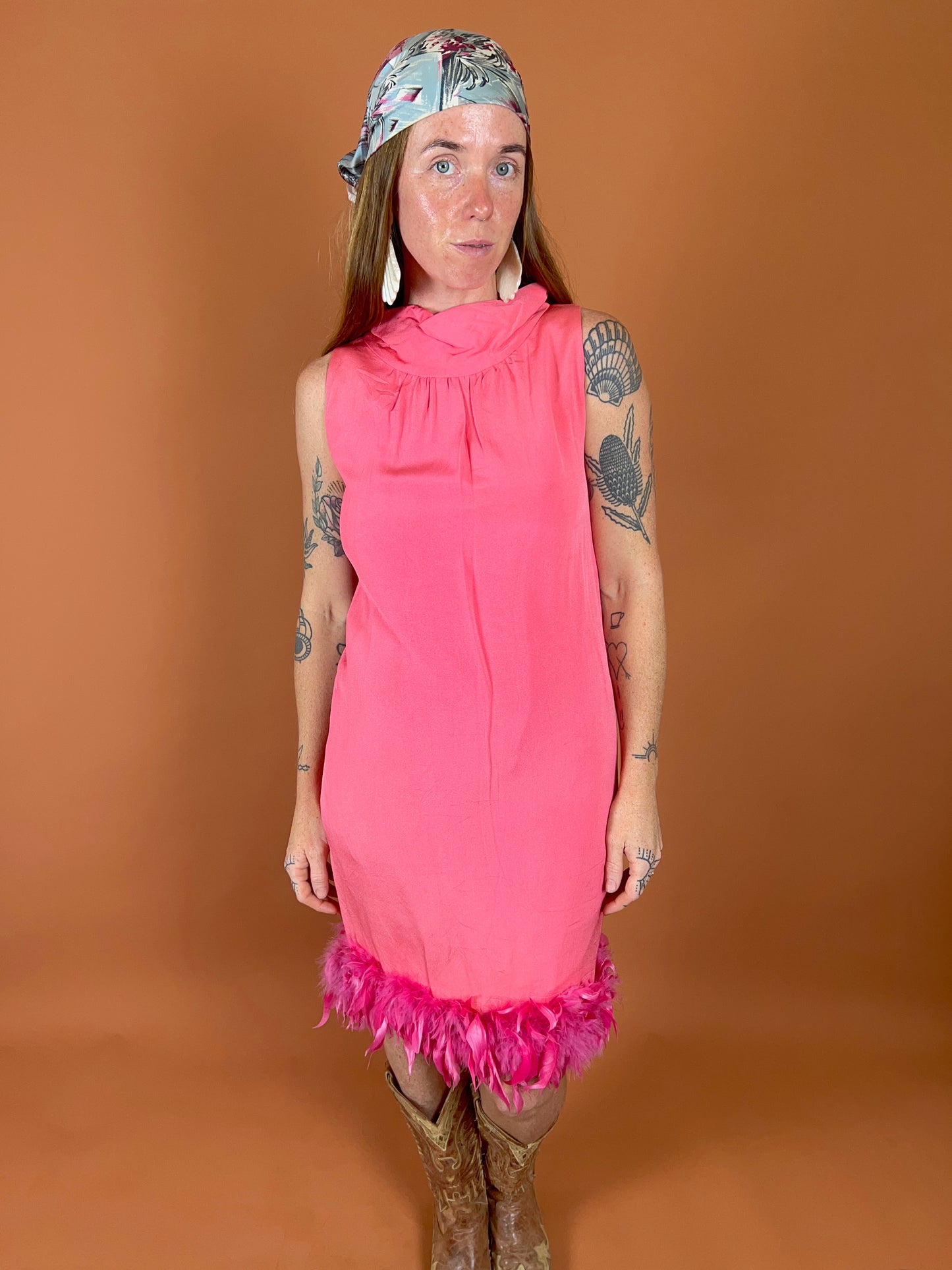 VINTAGE 60's Silk Feather Mini Dress 10