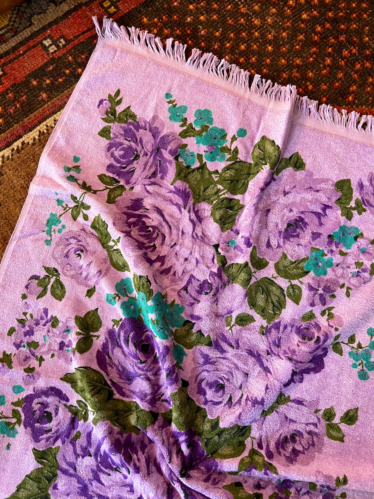 VINTAGE 60's Floral Purple Towel