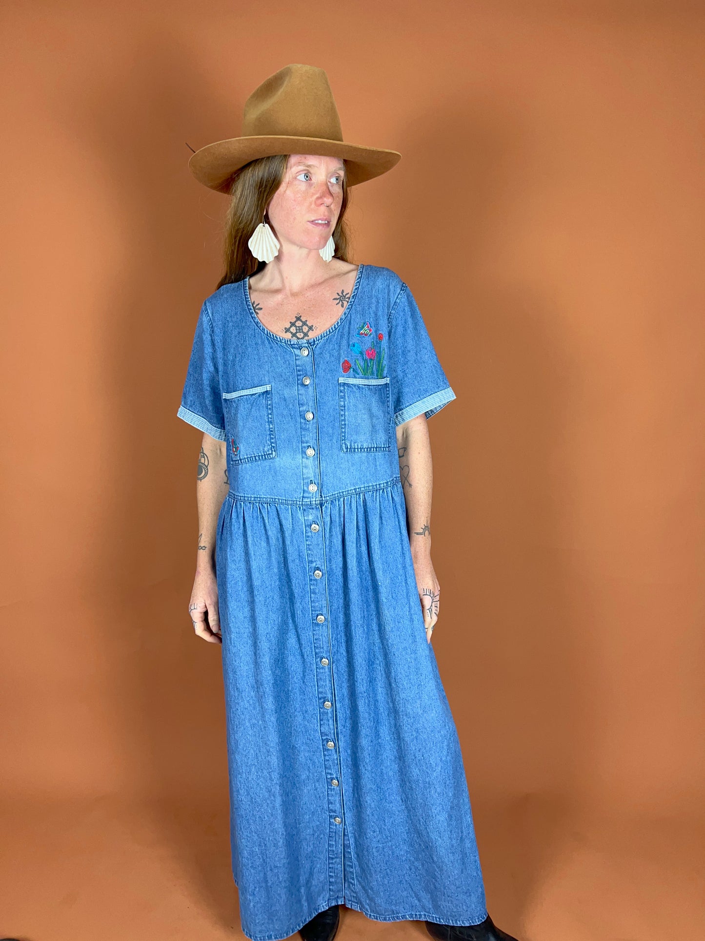 VINTAGE 90's Denim Maxi Dress 14-16