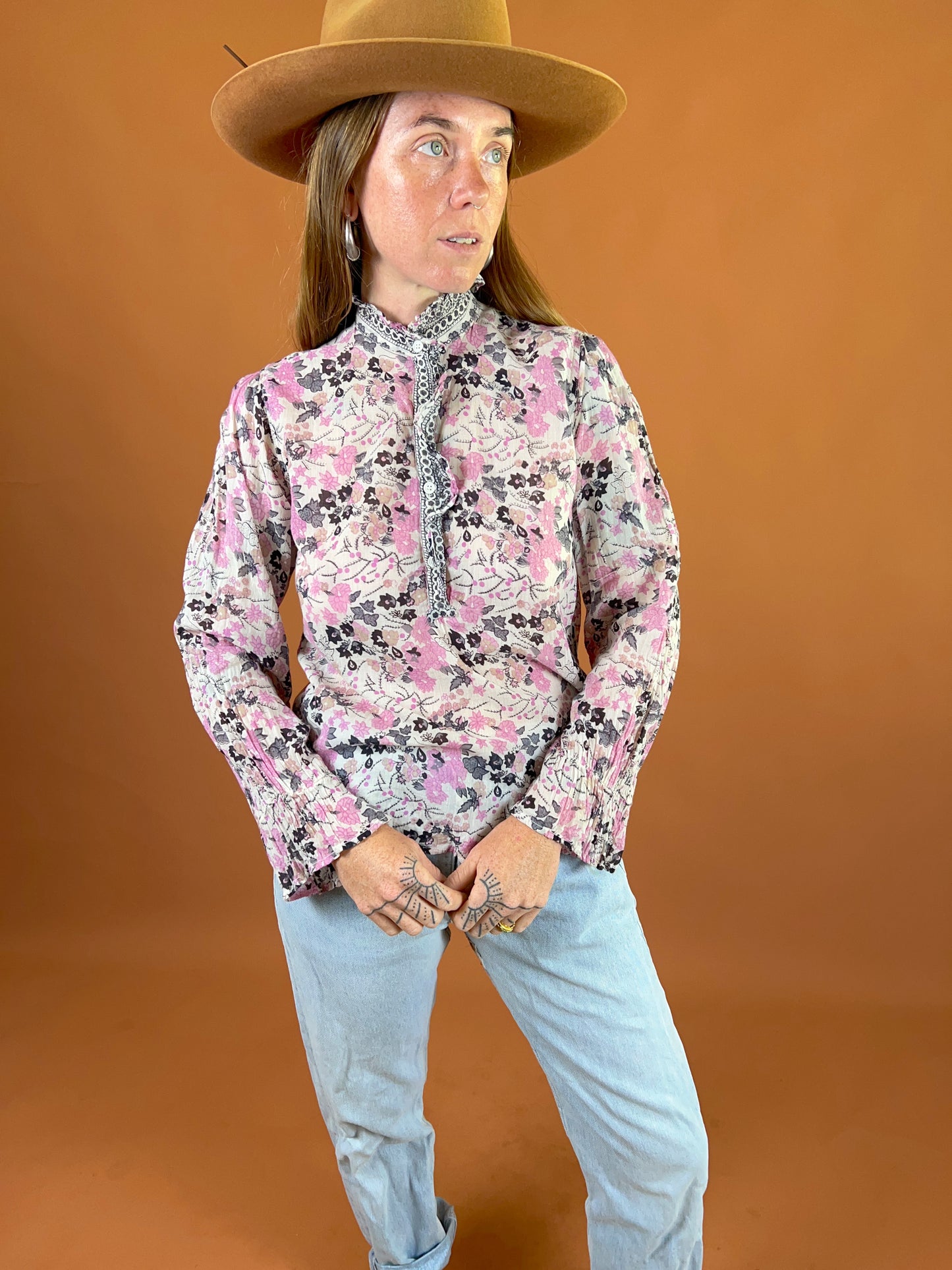 VINTAGE Floral Cotton Voile Blouse 8-10