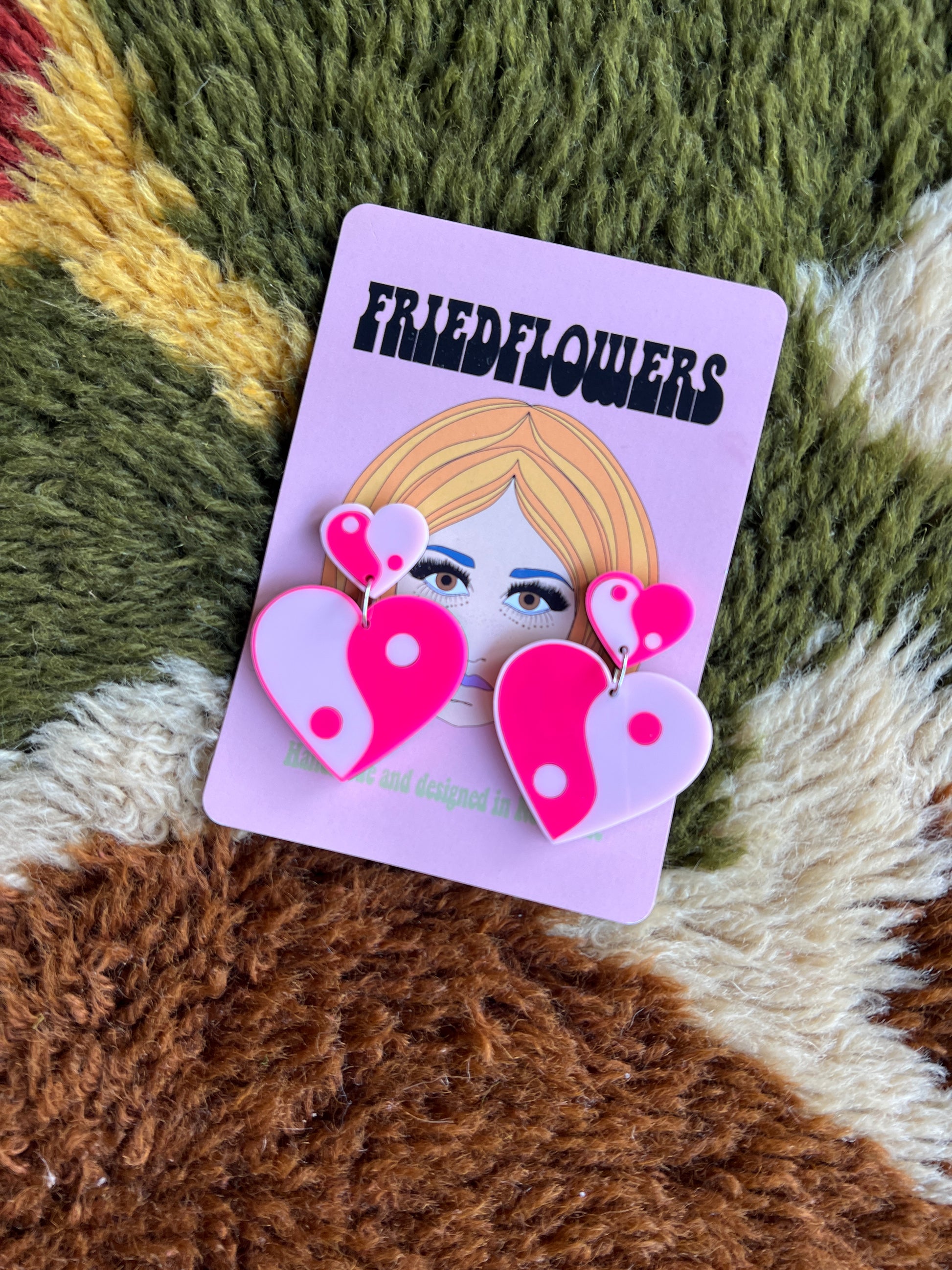 FRIED FLOWERS Retro Valentine’s Day yin and yang heart earrings