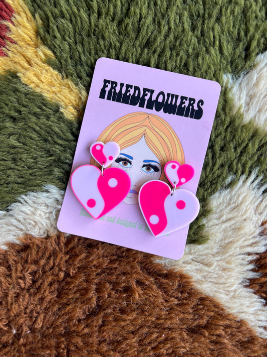 FRIED FLOWERS Retro Valentine’s Day yin and yang heart earrings