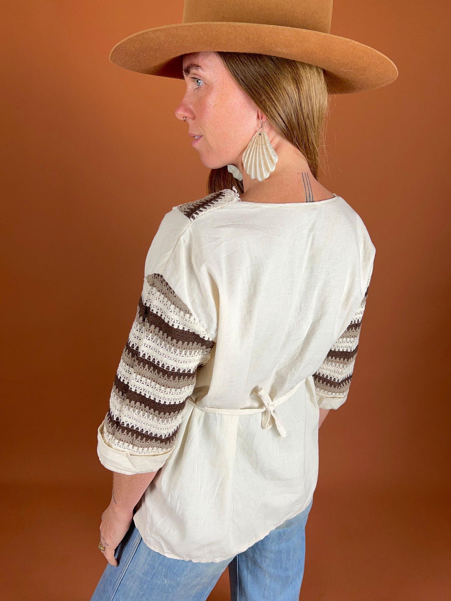 VINTAGE 70's Woven Blouse 12-14
