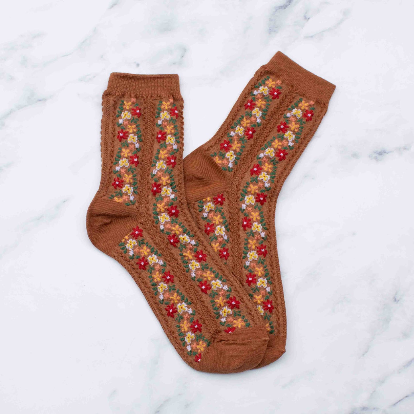 TIEPOLOGY Women's Aahana Floral Casual Socks: Rust