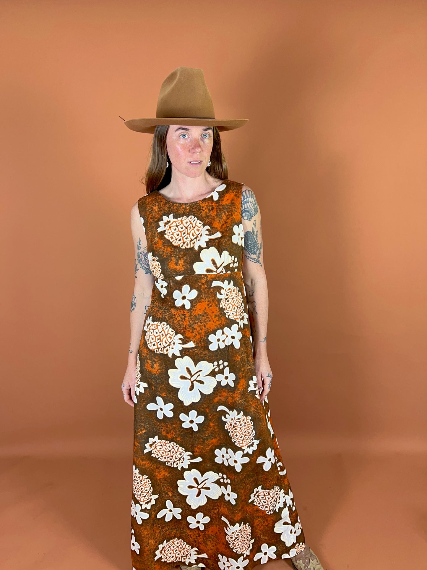 VINTAGE 60's Hawaiian Cotton Maxi Dress 10-12
