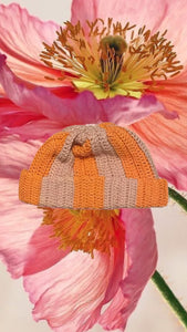 COFFEE MONEY Orange Stripe Cotton Crochet Beanie