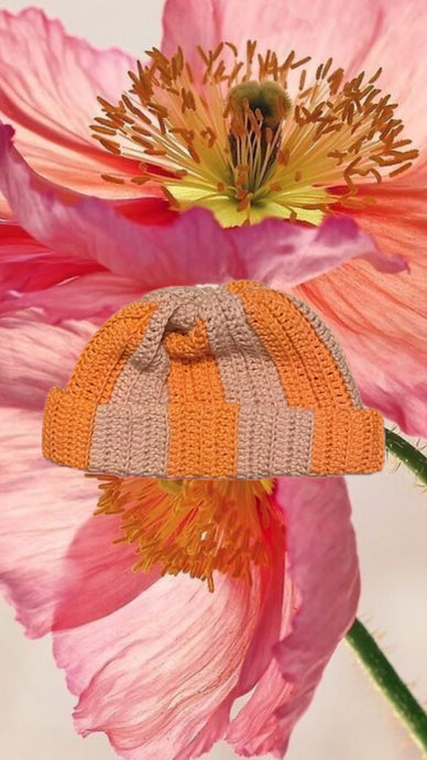 COFFEE MONEY Orange Stripe Cotton Crochet Beanie