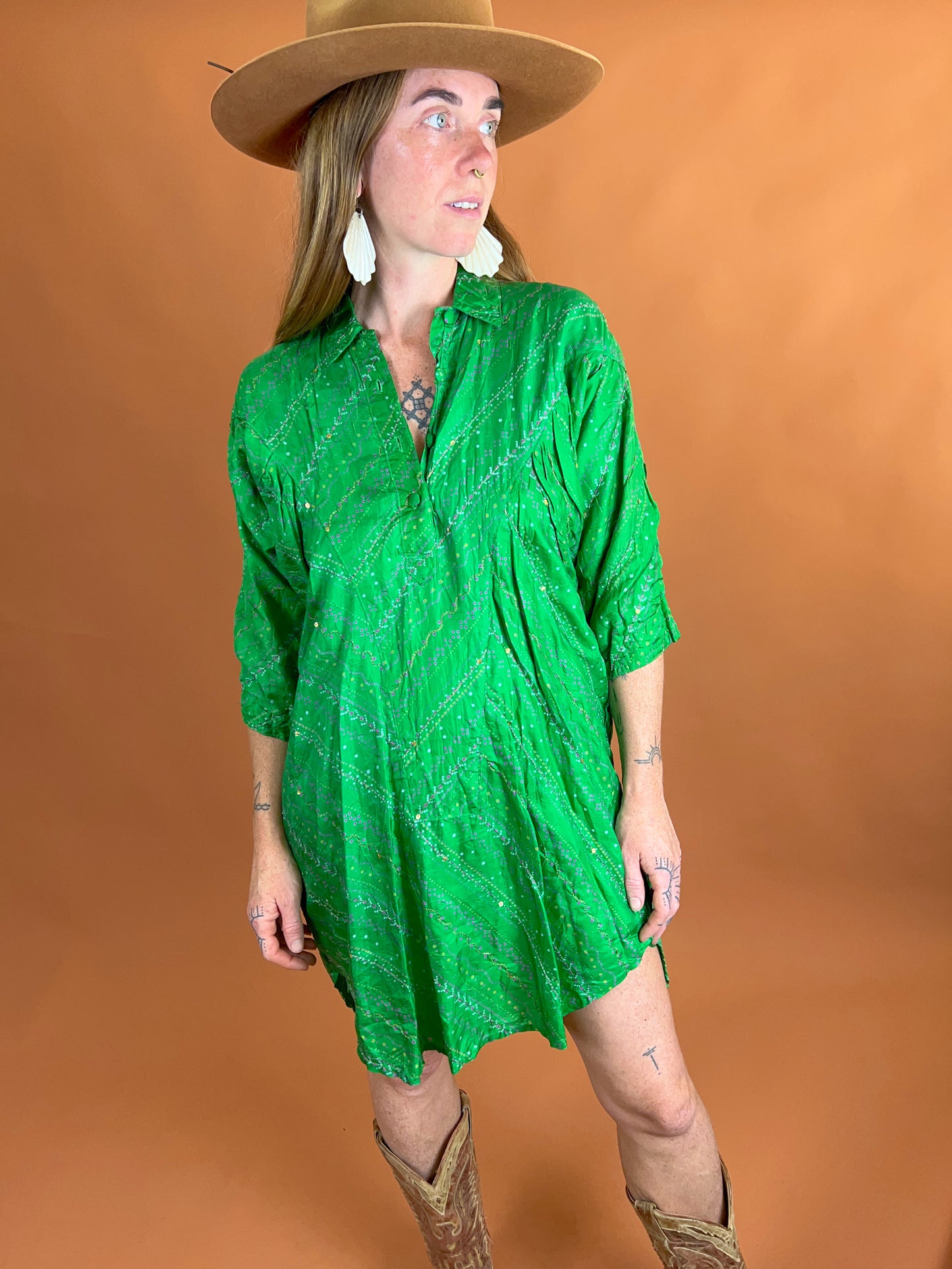 VINTAGE 60’s Silk Embroidered Tunic Dress 12