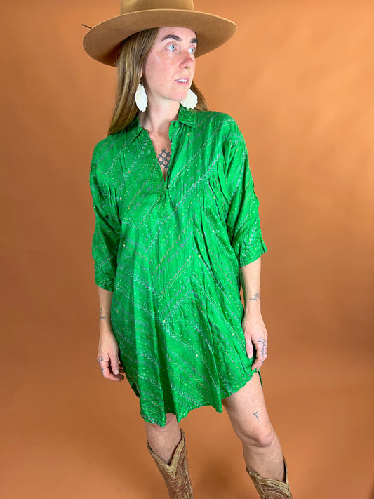 VINTAGE 60’s Silk Embroidered Tunic Dress 12