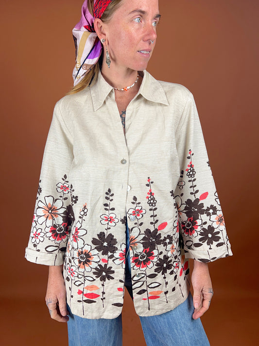 VTG 80's Silk Blend Floral Blazer Jacket 12-14