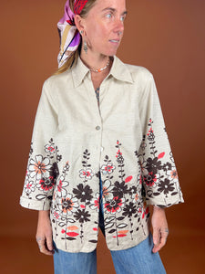 VTG 80's Silk Blend Floral Blazer Jacket 12-14