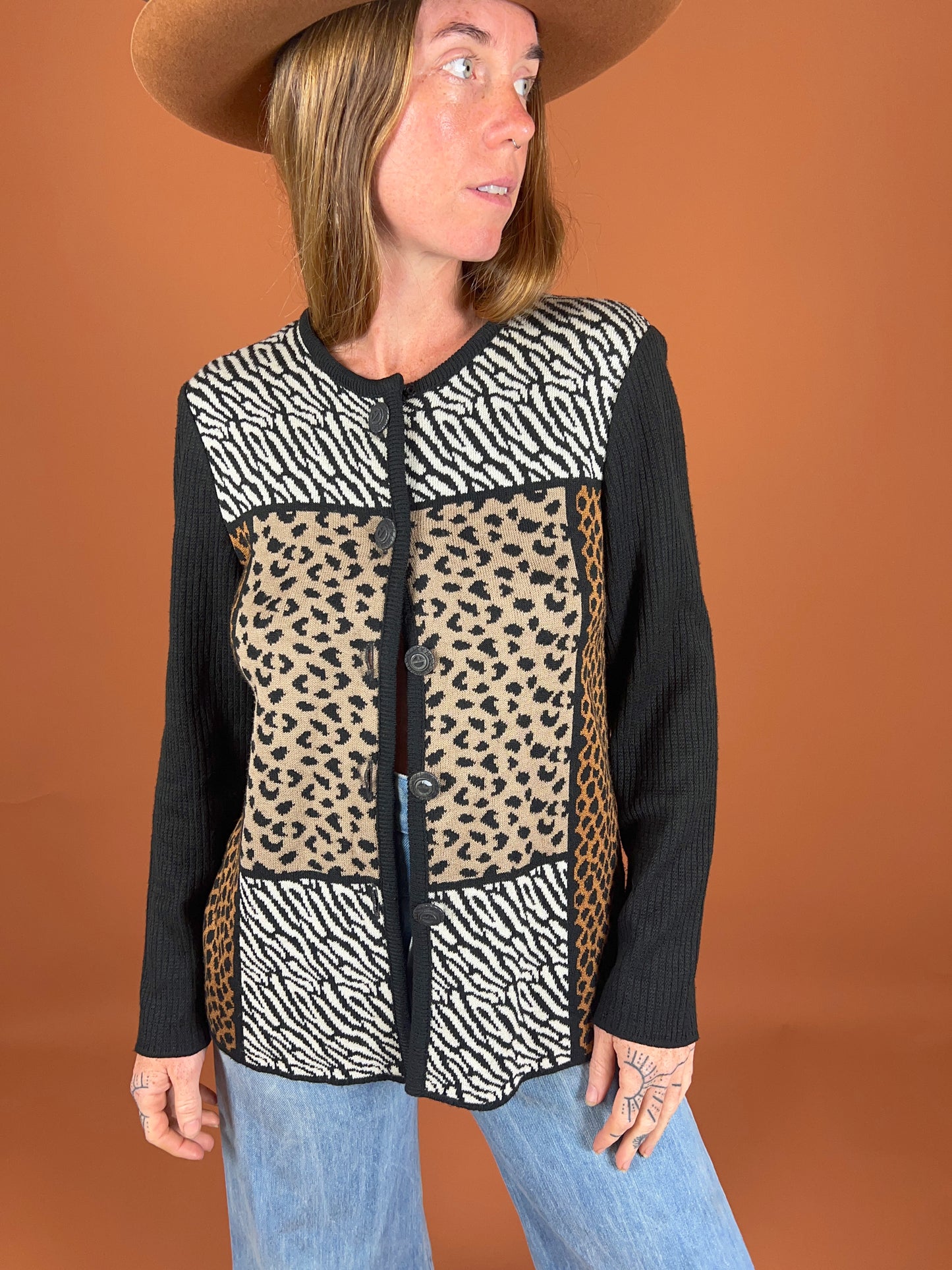 VINTAGE 70's Animal Print Cardigan 10