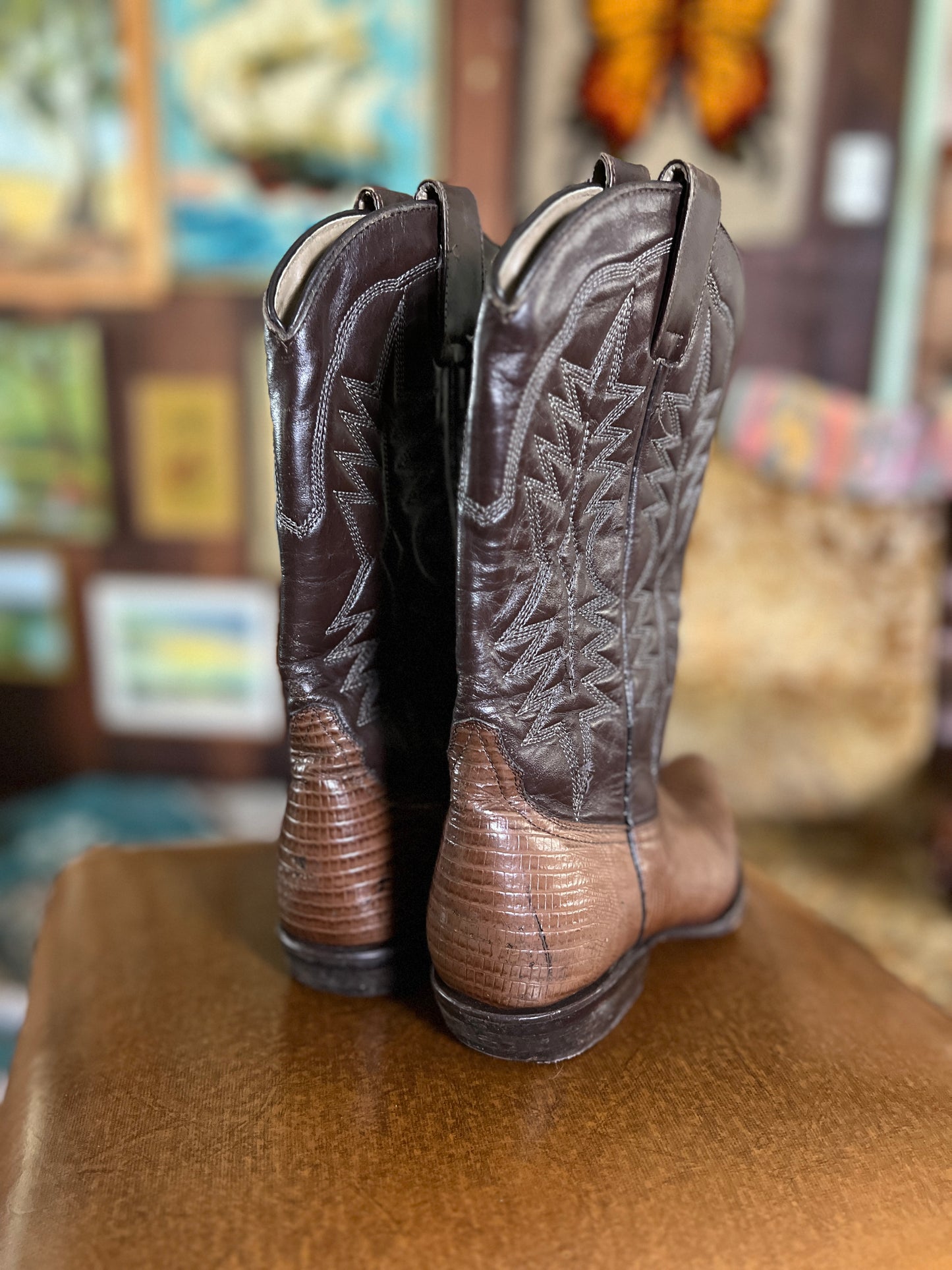 VINTAGE 70's Two Tone Leather Cowboy Boots 36.5/6