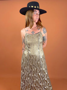 VTG 70's Golden Lace Maxi Dress 8