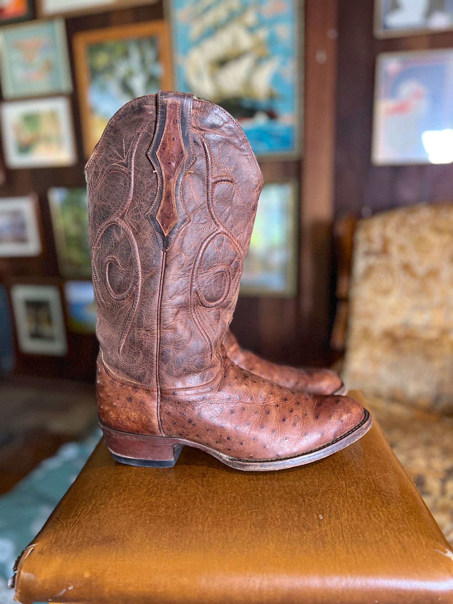 VINTAGE 90's Leather Cowboy Boots 9/39.5