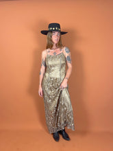 Load image into Gallery viewer, VTG 70&#39;s Golden Lace Maxi Dress 8