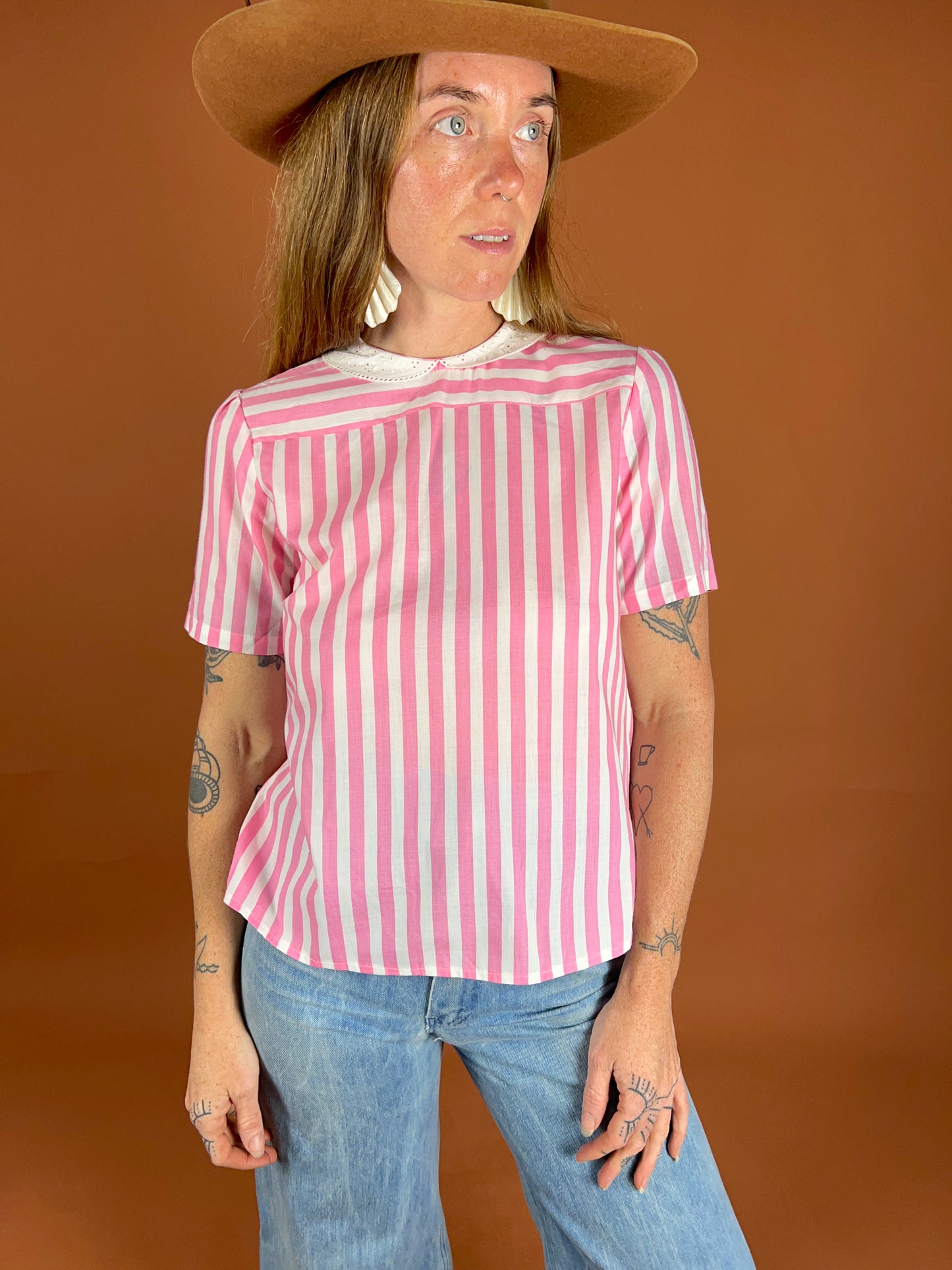 VINTAGE 70's Candy Stripe Blouse 10-12