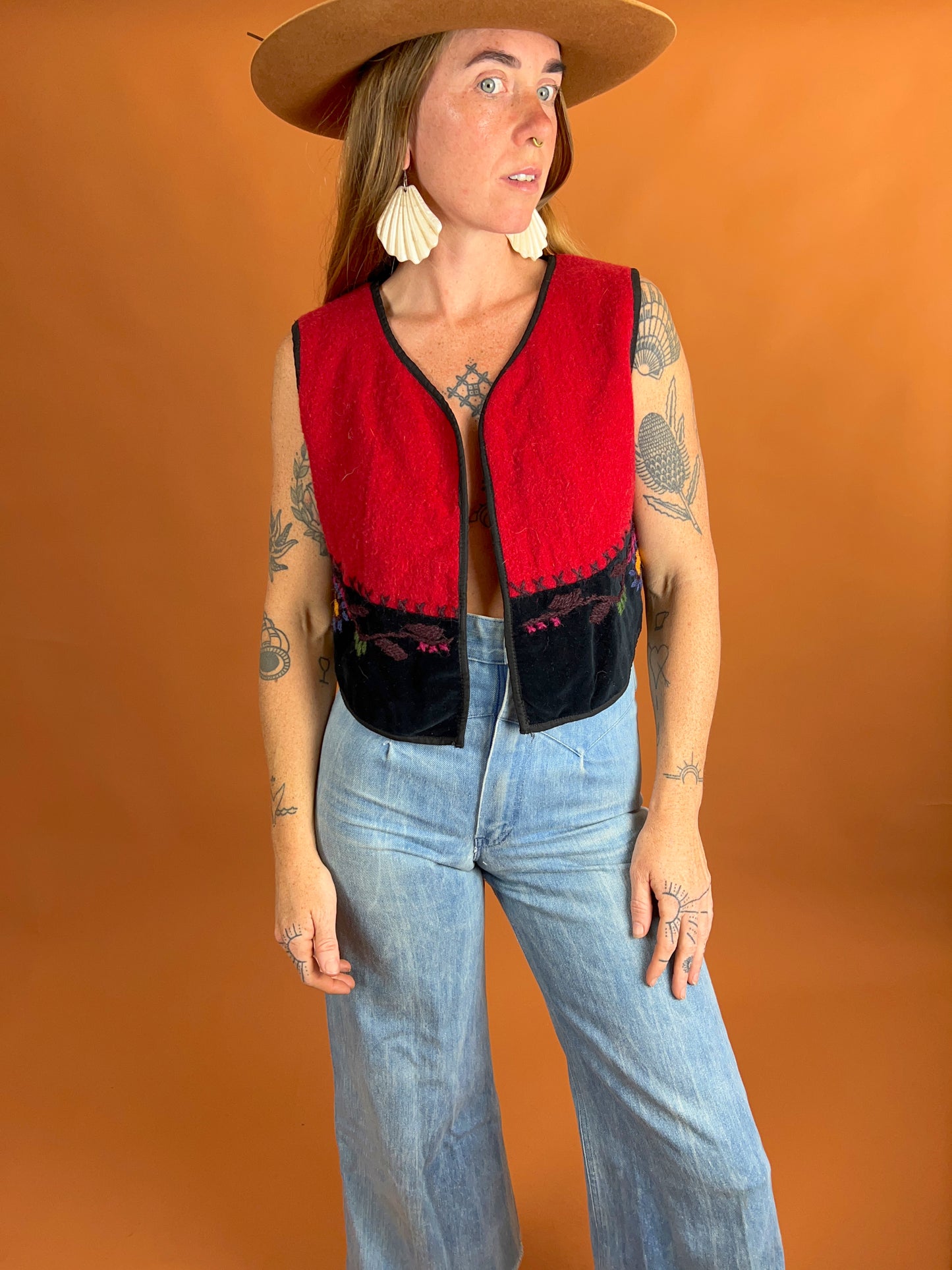 VINTAGE 70's/80's Embroidered Vest 12-14
