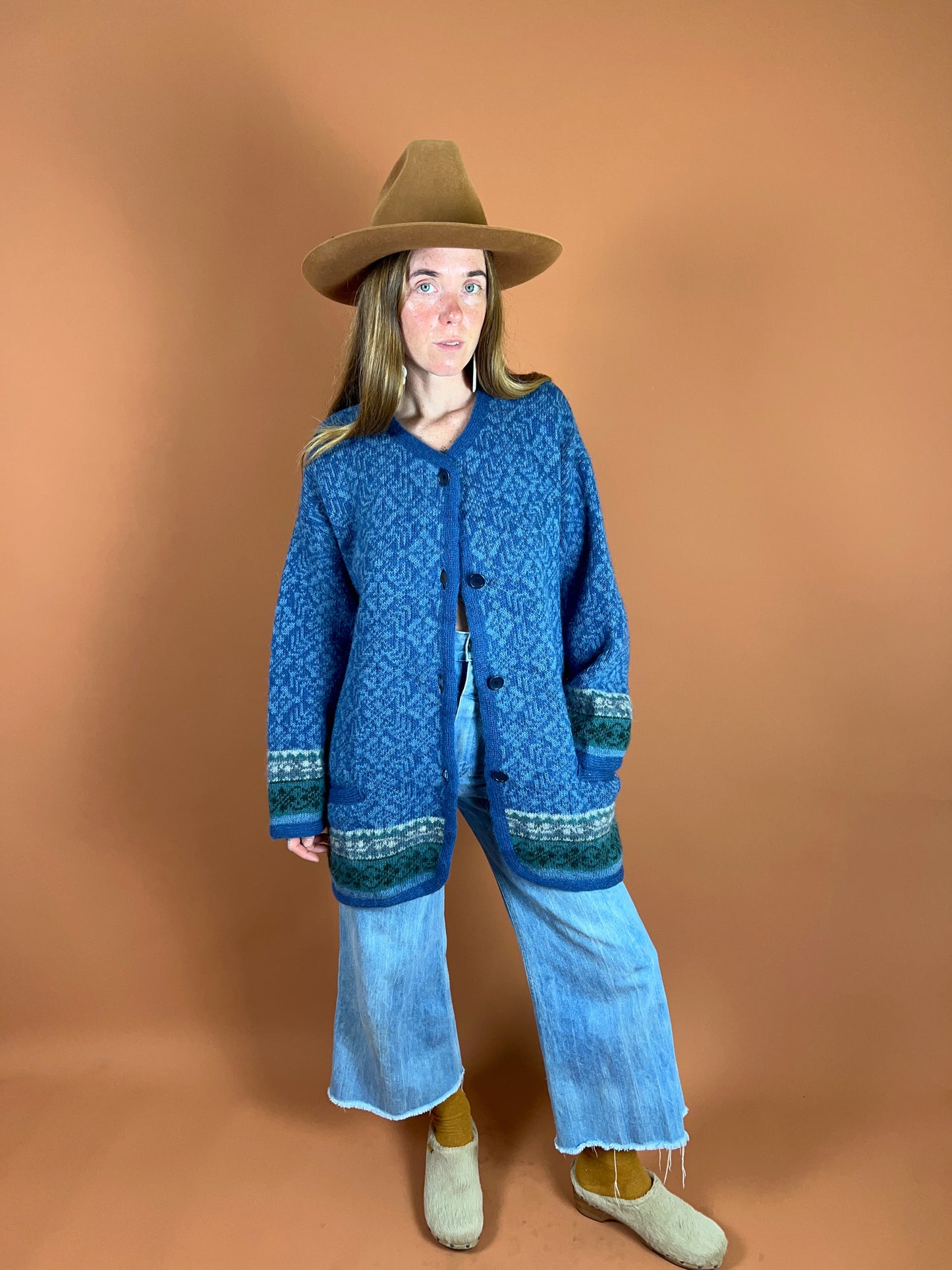 VINTAGE 60's/70's Wool Knit Norwegian Cardigan 14-16