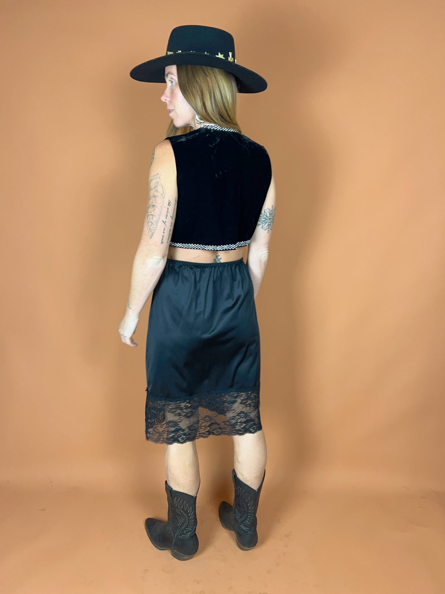 VTG 70's Black Slip Skirt 10-12