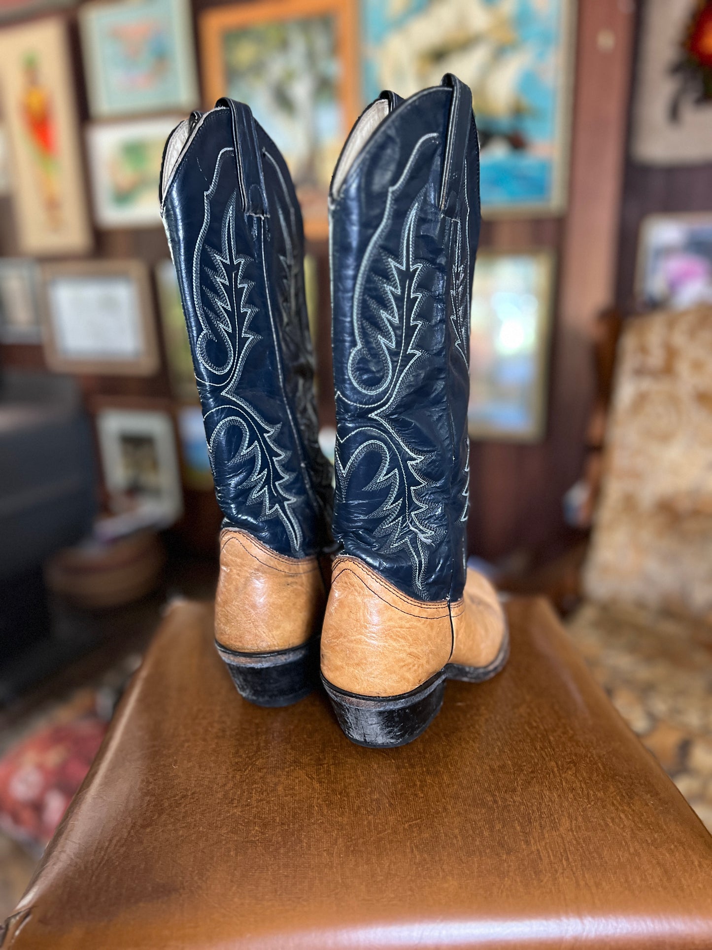 VINTAGE 70's Two Tone Leather Cowboy Boots 36.5/6