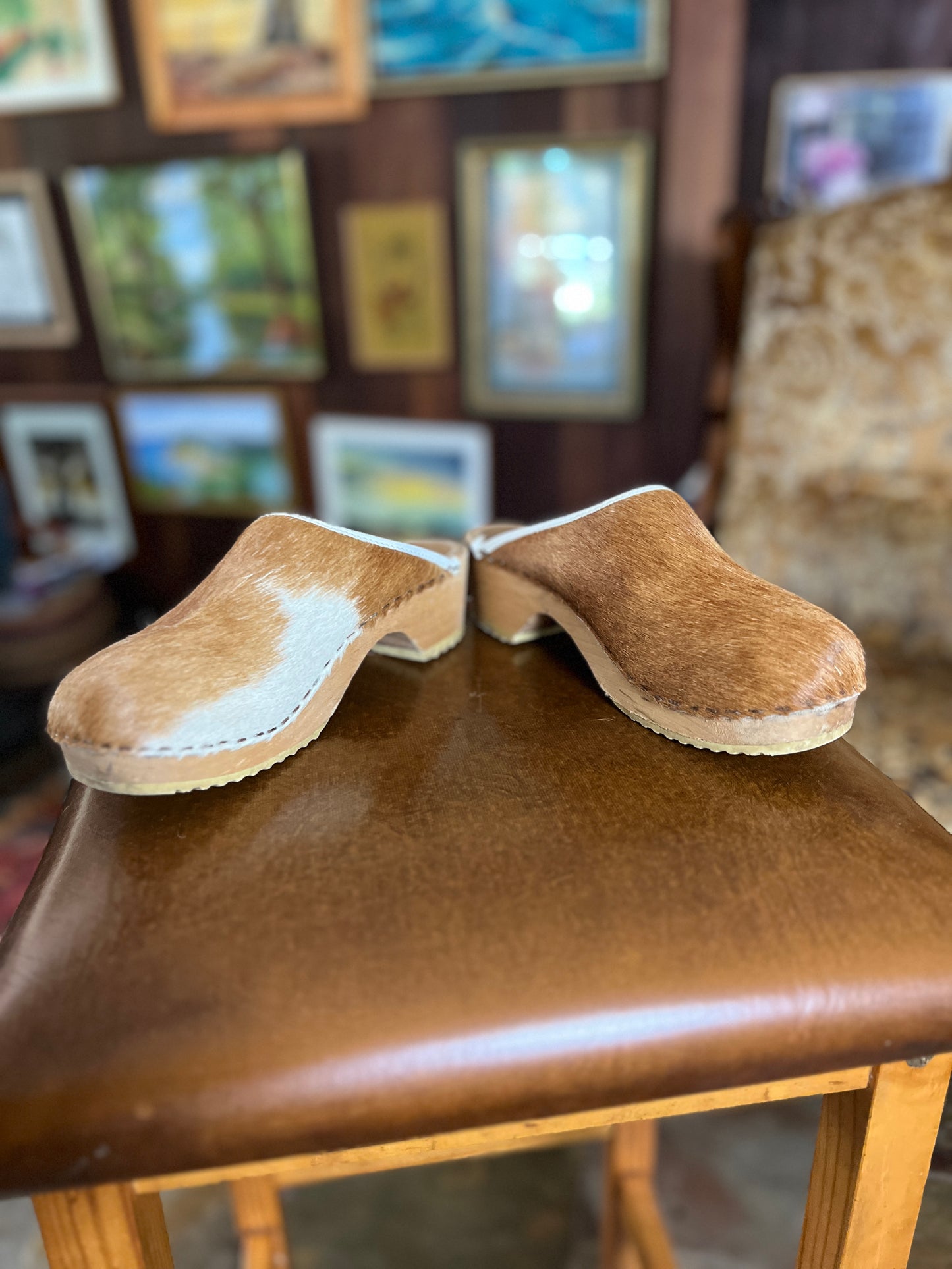 PRE LOVED Cowhide Swedish Clogs 7/37.5
