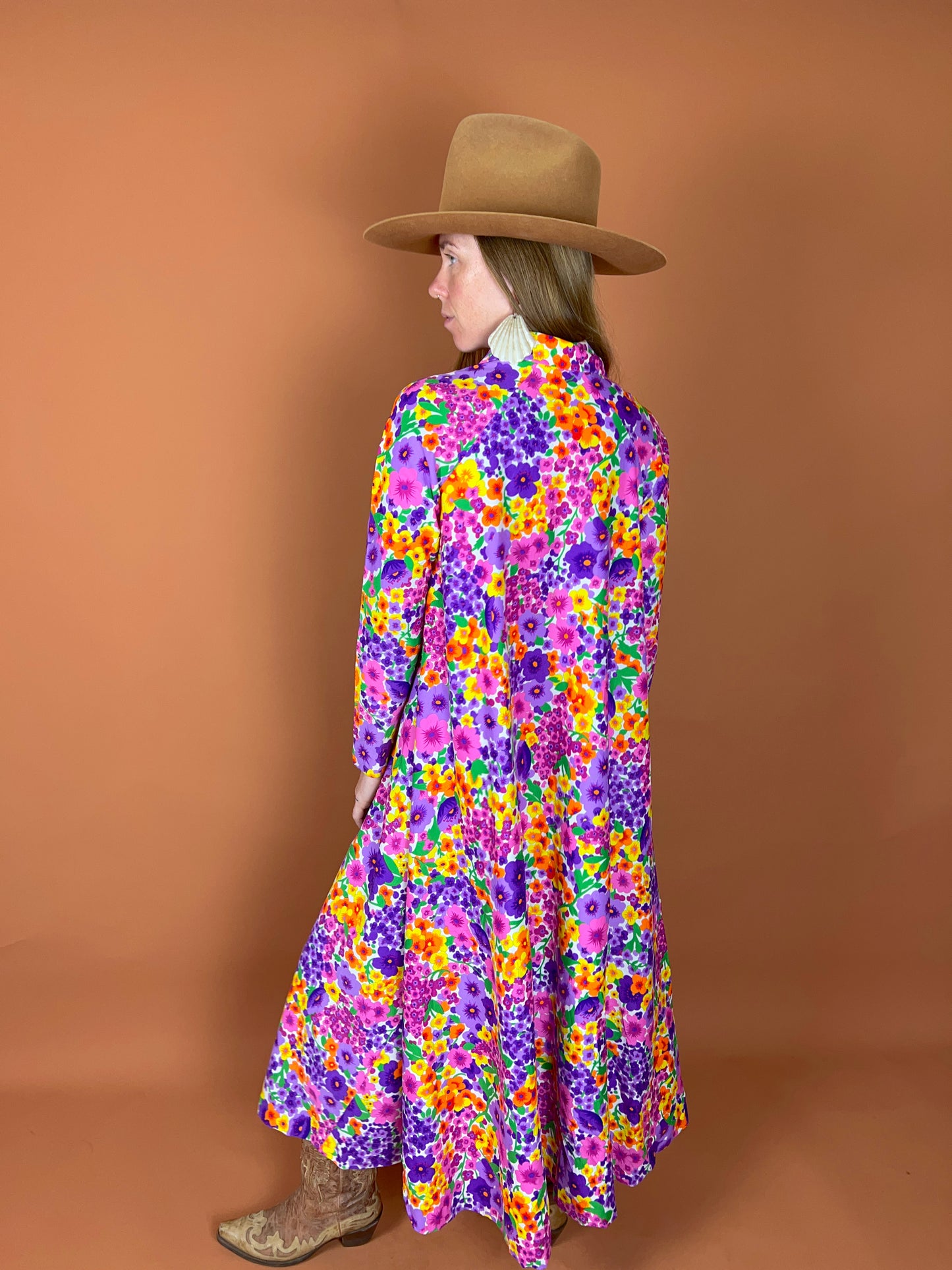 VINTAGE 60's Floral Maxi Dress 10-12