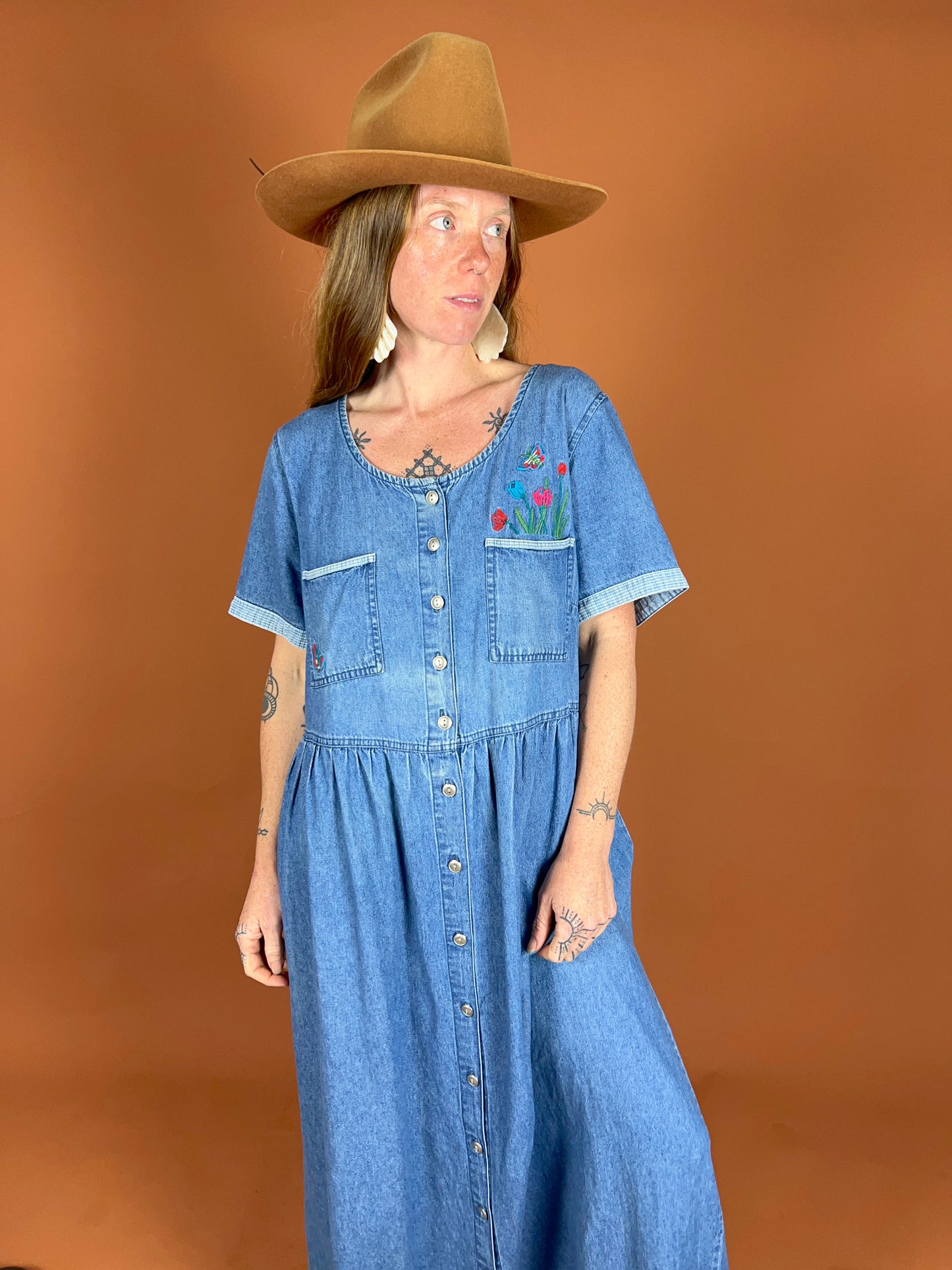 VINTAGE 90's Denim Maxi Dress 14-16