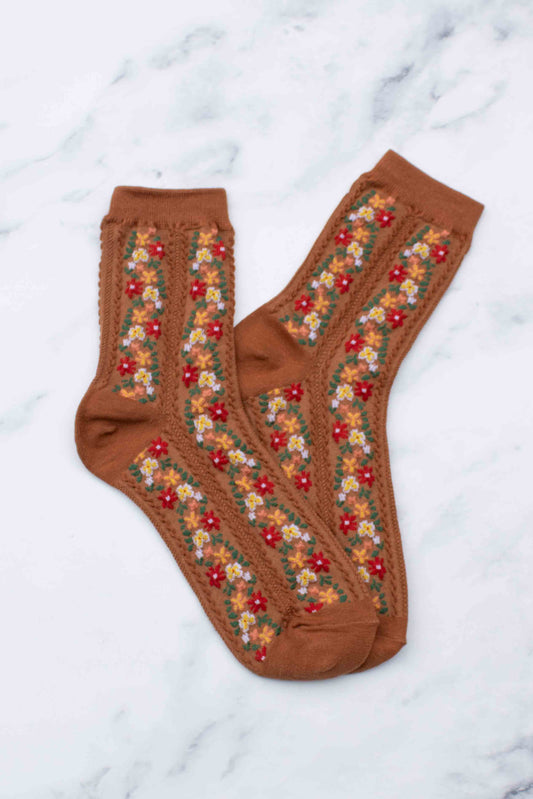 TIEPOLOGY Women's Aahana Floral Casual Socks: Rust