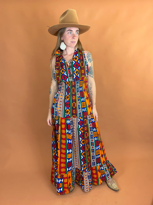 VINTAGE 70’s/80’s Cotton Maxi Dress OS