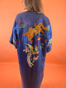 VTG 80's Silk Chinese Embroidered Kimono OS
