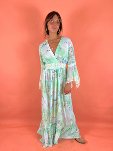 VTG 60's Floral & Lace Maxi Dress 14-16