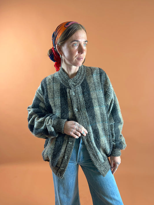 VINTAGE 70's Italian Made Wool Knitted Bomber Jacket 12-14