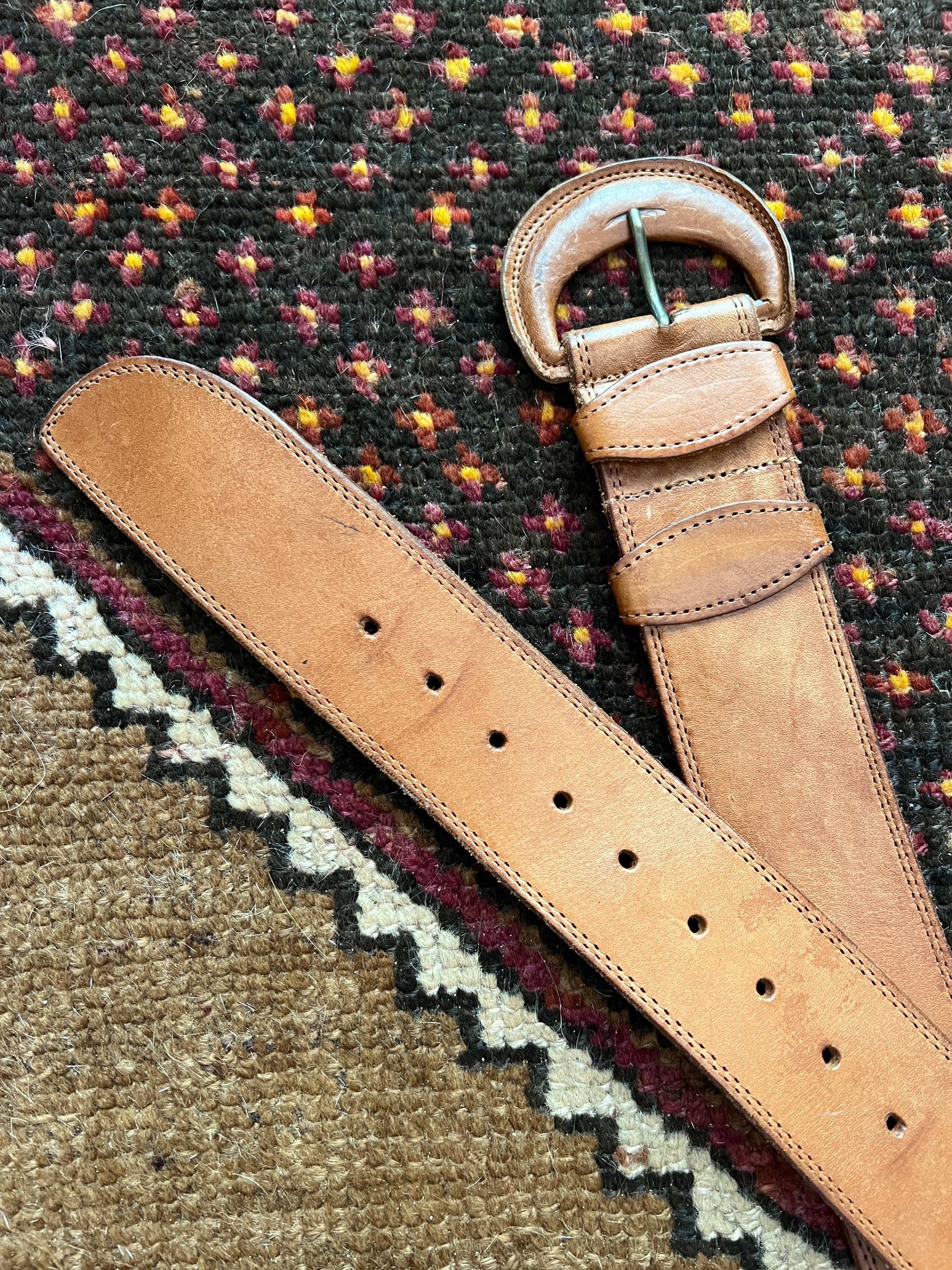VTG 60's/70's Tan Brown Leather Belt 12-16