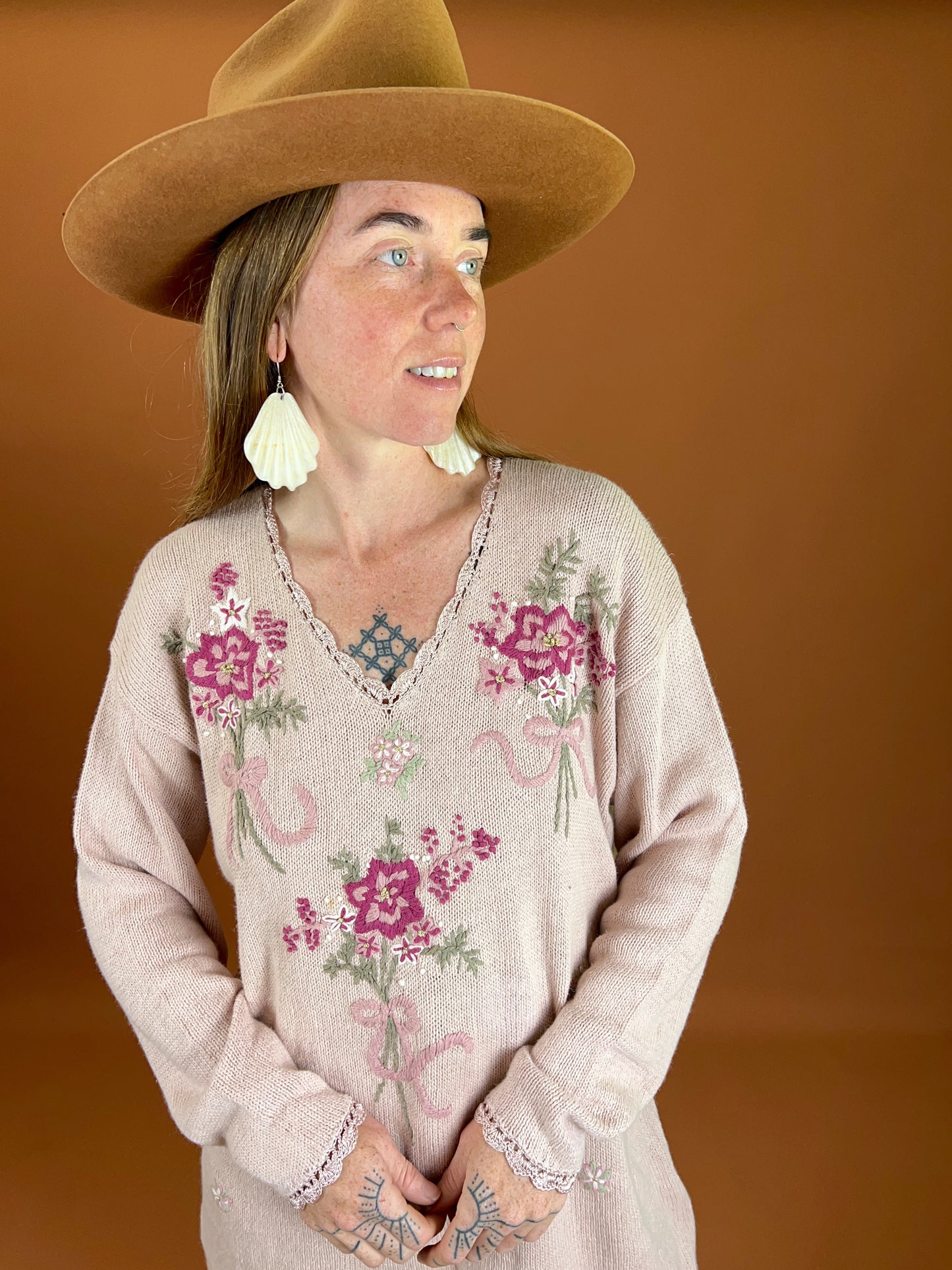 VINTAGE 80's Pastel Pink Cotton Knit Jumper 10-12