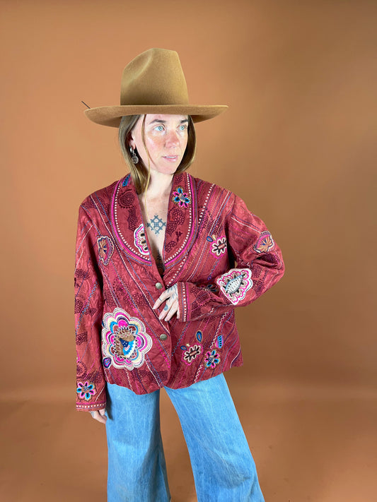 VINTAGE 80's Floral Embroidered Jacket 14