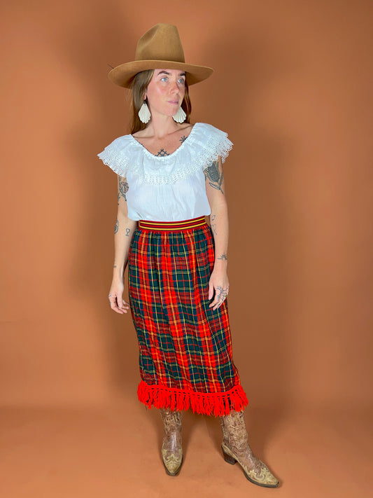 VINTAGE 60's Wool Tartan Skirt 6-12