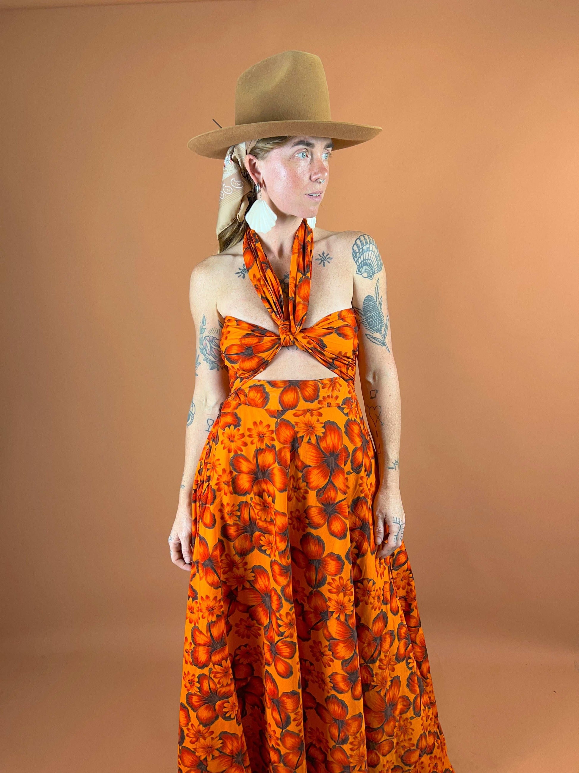 VTG 60's Hibiscus Maxi Dress 8-10