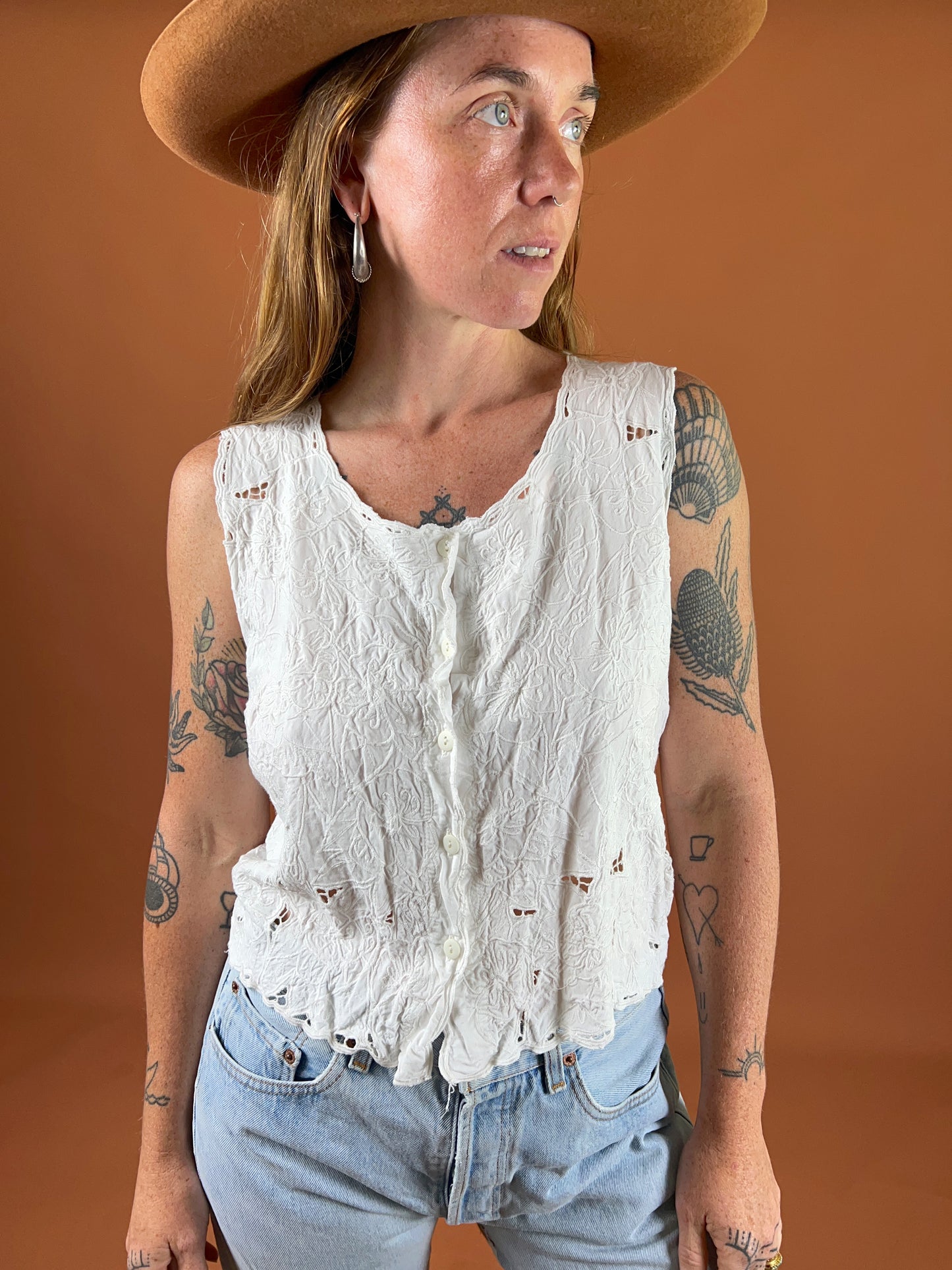 VINTAGE 60's Anglaise Button Blouse 10