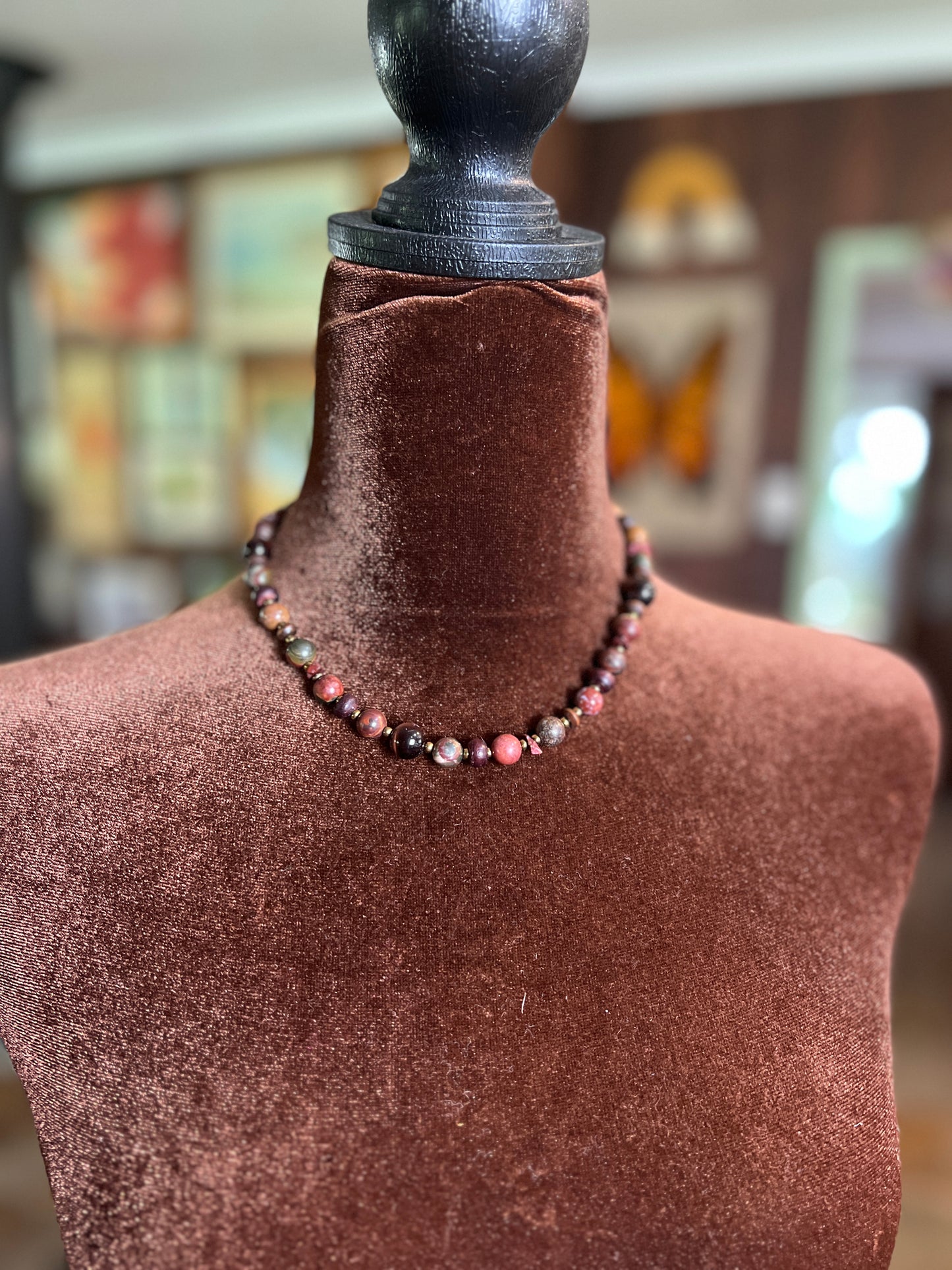 Moon Rae Wood Bead Agate Necklace