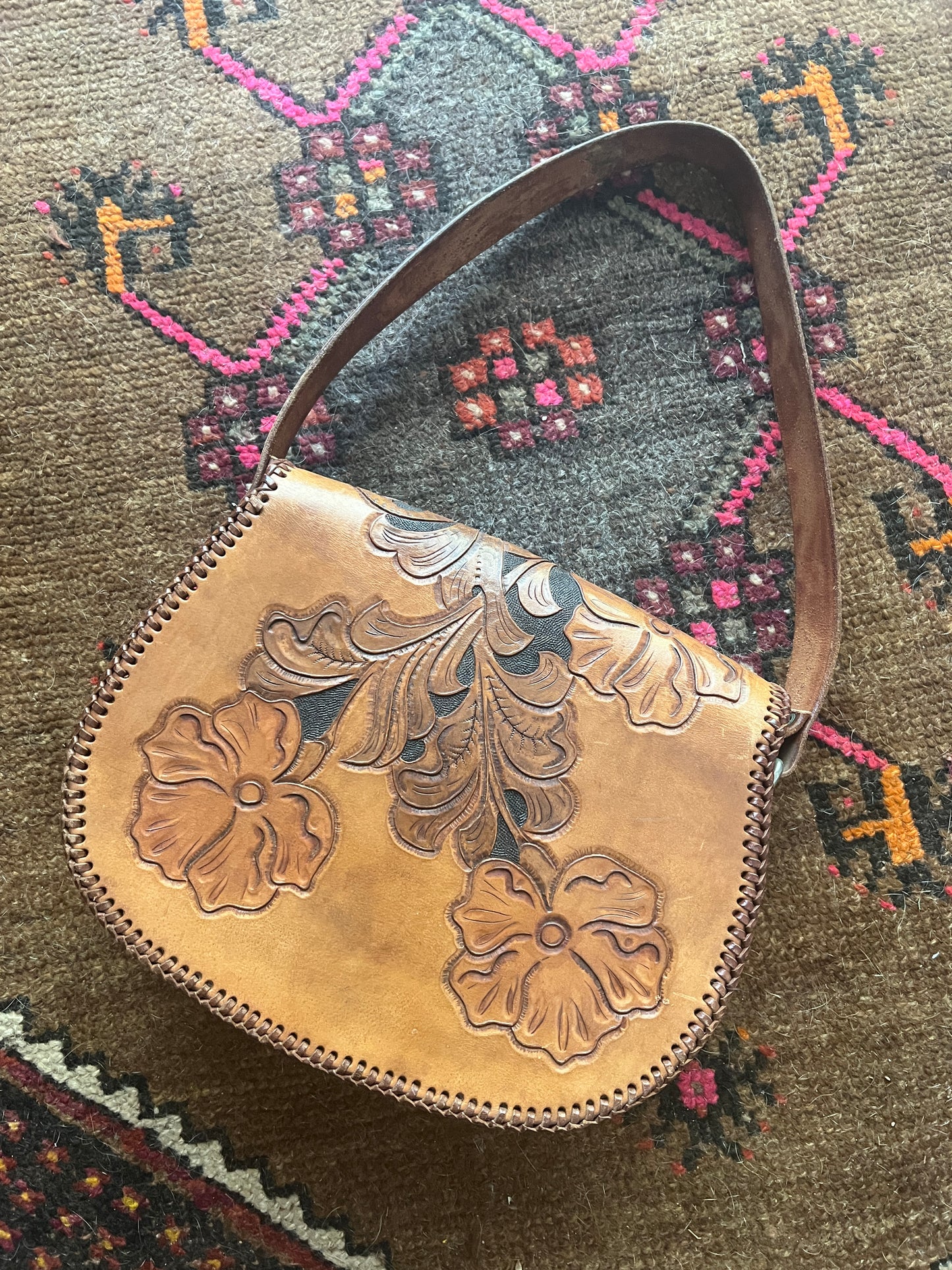 VINTAGE 60's Leather Tooled Bag