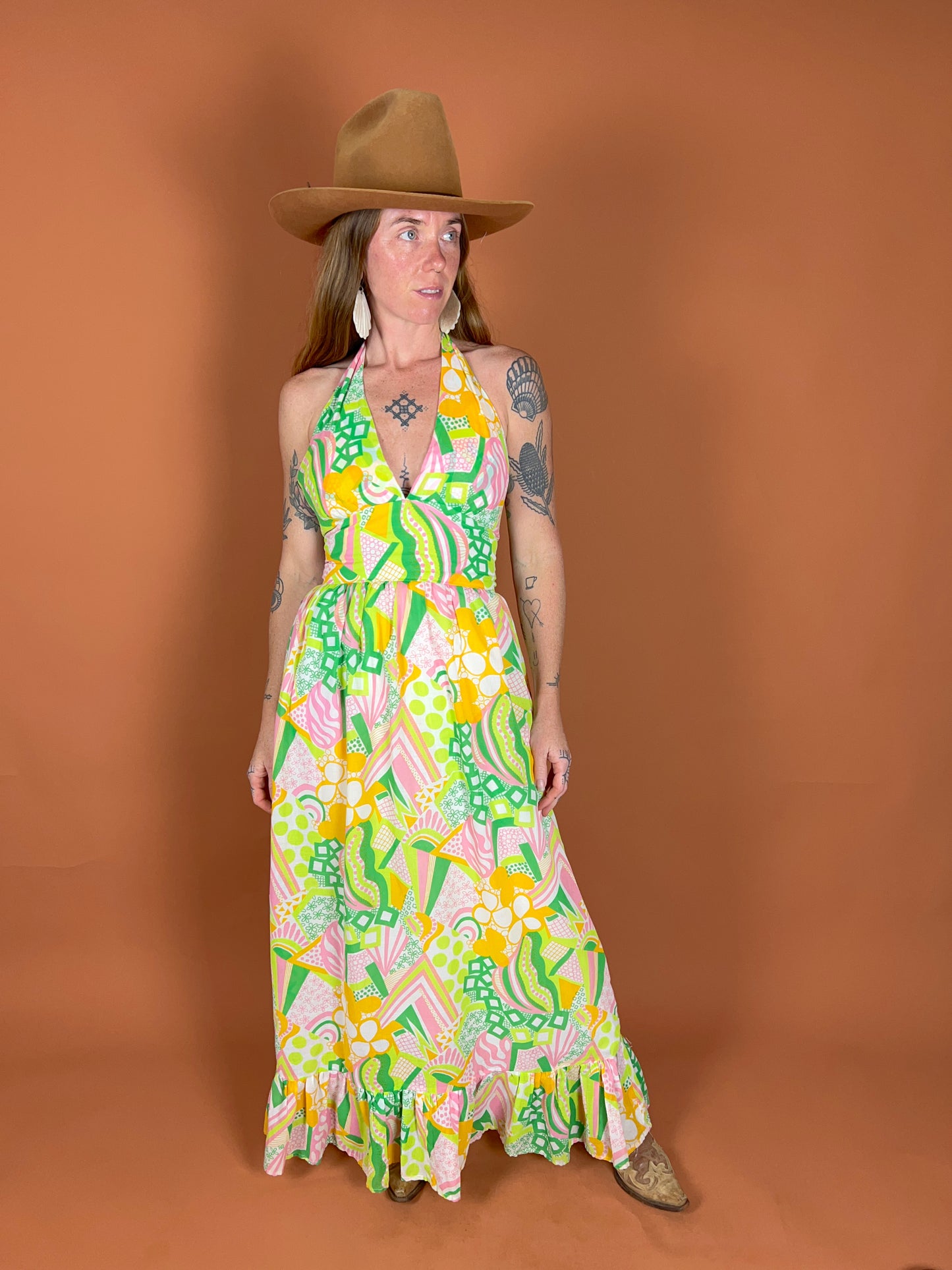 VINTAGE 60's Halter Neck Maxi Dress 6